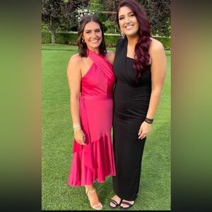 Gorgeous pink satin wedding guest dress